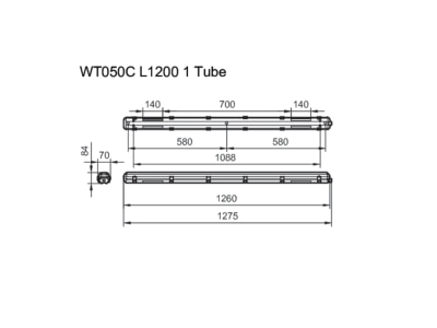 Dimensional drawing Signify PLS WT050C 1xTLED L1200 Ceiling  wall luminaire LED exchangeable