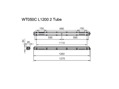 Dimensional drawing Signify PLS WT050C 2xTLED L1200 Ceiling  wall luminaire LED exchangeable