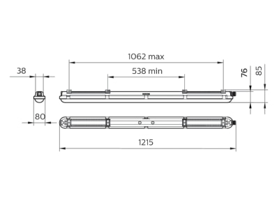 Dimensional drawing Signify PLS WT120C G2  50221599 Ceiling  wall luminaire WT120C G2 50221599