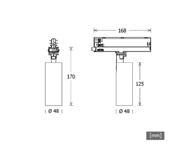 Mazeichnung LTS JAMIE T 201 940 MFws LED Stromschienenstrahler 940  weiss