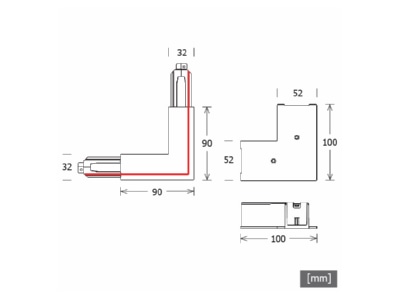 Dimensional drawing LTS ST E L PE OUT 9012WS Coupler connector L shape for luminaires