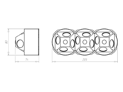 Dimensional drawing Kaiser 9499 77 03 Hollow wall mounted box 205x83mm D 83mm