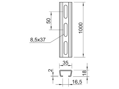 Dimensional drawing 3 OBO AMS3518P1000FS C profile 1000x35x18mm