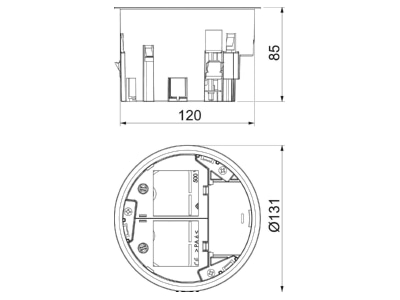 Dimensional drawing 1 OBO MT R2 1 1 Installation box for underfloor duct

