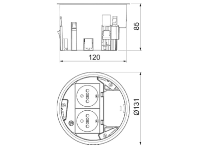 Dimensional drawing 2 OBO MT R2 NF Installation box for underfloor duct