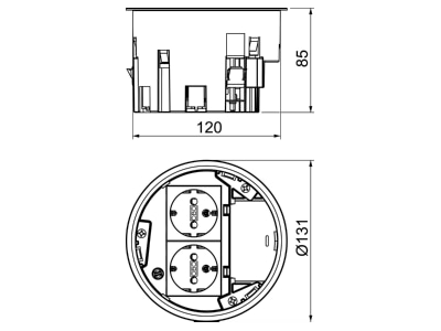 Mazeichnung 1 OBO MT R2 VDE Installationsdose f GES R2 m 2fach VDE