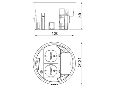 Mazeichnung 2 OBO MT R2 VDE Installationsdose f GES R2 m 2fach VDE