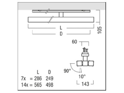 Dimensional drawing Zumtobel SCENO 2X7  42188492 Downlight spot floodlight SCENO 2X7 42188492