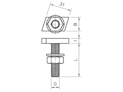 Dimensional drawing 1 OBO ACMHB M8x30 ZL T head bolt for channels M8x31mm
