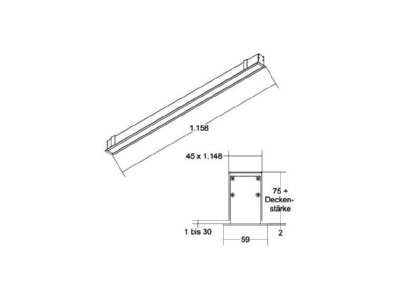 Mazeichnung Brumberg 77013084 LED Einbauprofil BIRO40 4000K  1160mm