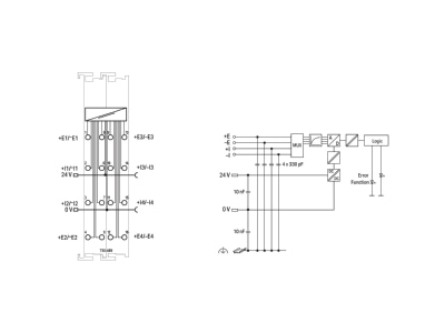 Schaltbild WAGO 750 489 4 Kanal Analogeingang  DMS  16 Bit