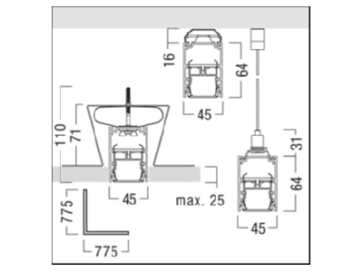 Dimensional drawing Zumtobel SLOINslim K L1750 WH Ceiling  wall luminaire