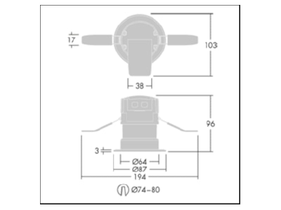 Mazeichnung Zumtobel CHAL74 LED  96631505 LED Downlight 3000K CHAL74 LED 96631505