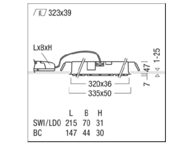 Dimensional drawing Zumtobel SUI DF9  60211005 Ceiling  wall luminaire SUI DF9 60211005