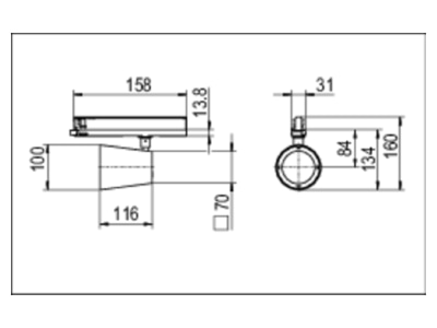Dimensional drawing Ridi Leuchten CIRQUALI1X3100 930SF Downlight spot floodlight 1x31W